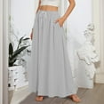 thumbnail image 2 of WTOBBY Women's Solid Color Flowy Flared Maxi Skirt with Ruffle Hem, A-Line Elastic Waist Elegant Tiered Layered Bohemian Long Skirt for Casual Wear, Spring and Summer Fashion,Light Gray XL, 2 of 5