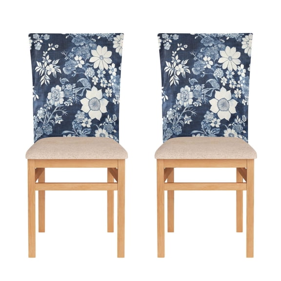 WOBOGO White Vintage Flower in Indigo Blue Dining Room Chair Covers 2 Pieces Super Fit Elastic Fiber Removable Washable Protective Cover