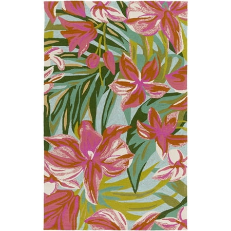 - 4' x 6' Tropical Forest Getaway Hot Pink, Burnt Sienna and Woodland Green Area Throw Rug