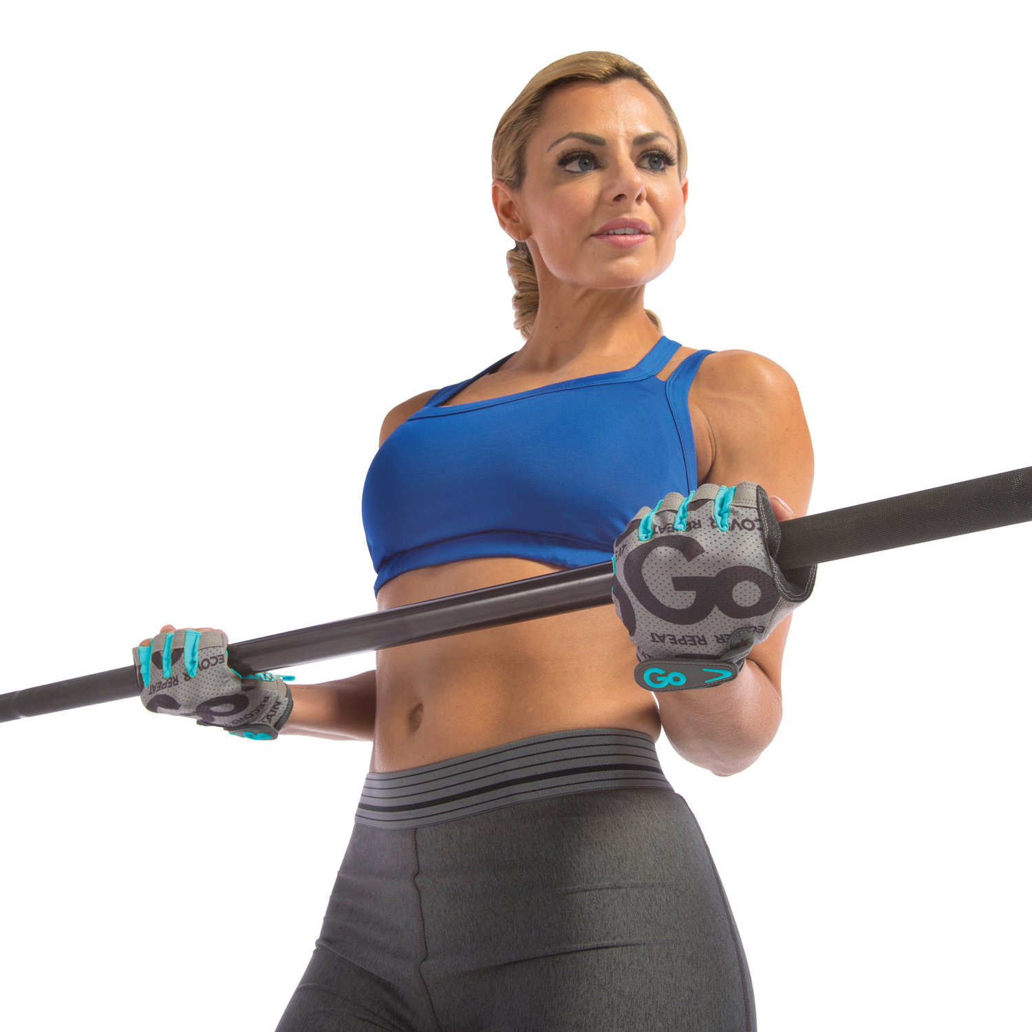 GoFit Women's Pro Trainer Gloves with Padded Go-Tac Palm, Medium, Gray/Teal, GF-WGTC-M/TU