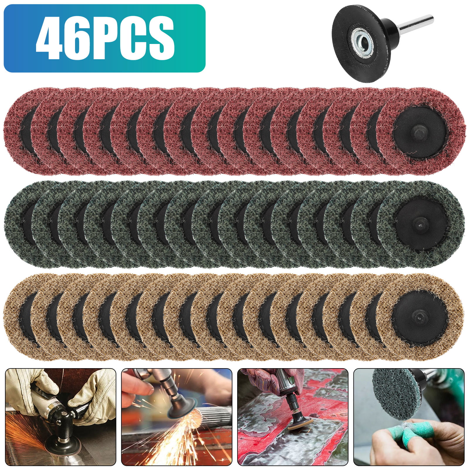 BAYTORY 62Pcs Mixup Quick Change Discs Set Fine Medium Coarse for Die Grinder to Remove Burr Prep Strip Grind Rust Paints Polish Metal 2 inch Sanding Surface Conditioning Discs with 1/4 Holder 