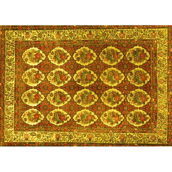 Ahgly Company Machine Washable Indoor Rectangle Persian Yellow Traditional Area Rugs, 8' x 10'