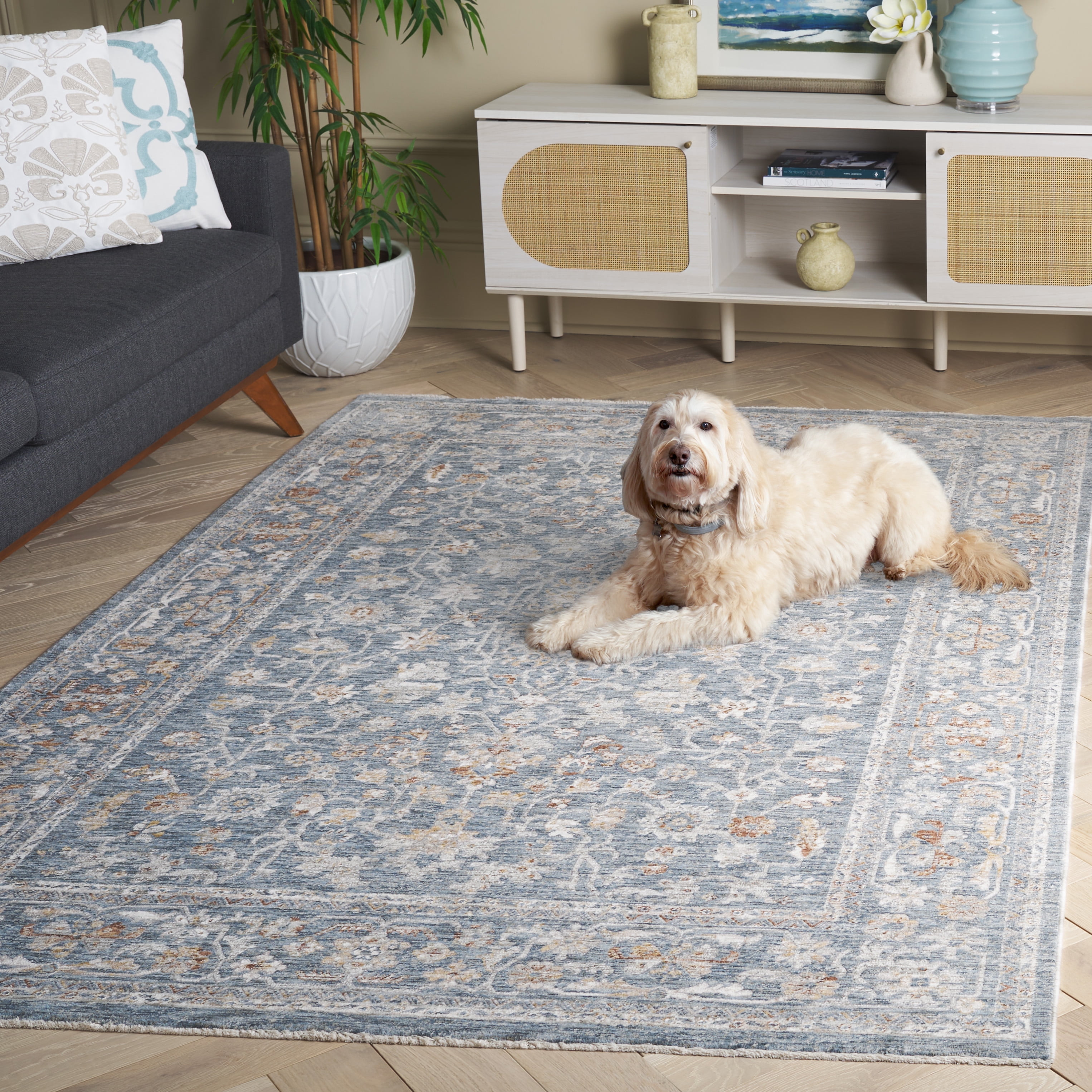 SAFAVIEH Mason Aaliyah Medallion Polyester Area Rug, Blue/Beige, 8' x 10'
