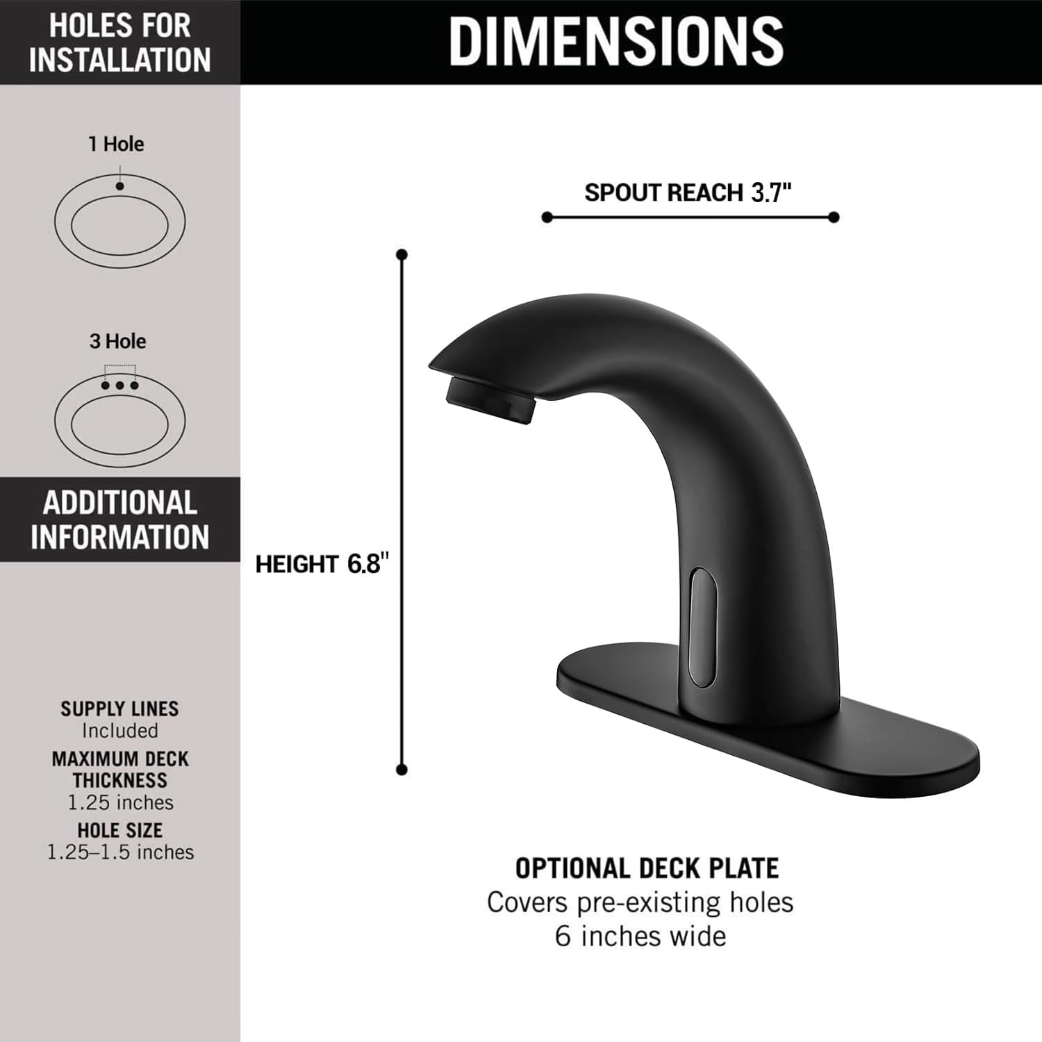 Touchless Bathroom Sink Faucet - Automatic Motion Sensor - Battery Operated for Commercial Lavotory Bathroom, Matte Black
