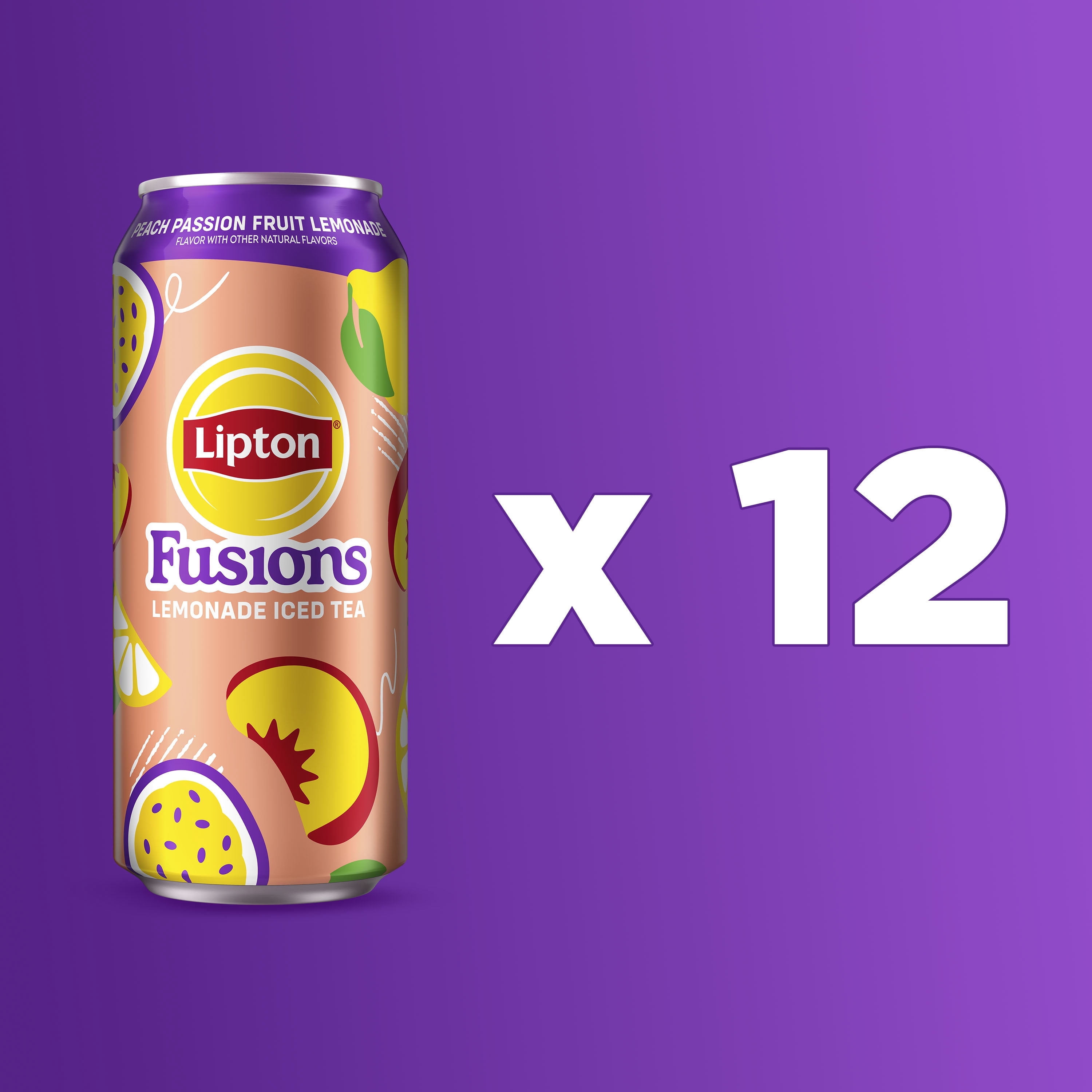 Lipton Fusions Peach Passionfruit Lemonade Iced Tea, 16 fl oz Cans (pack of 12)