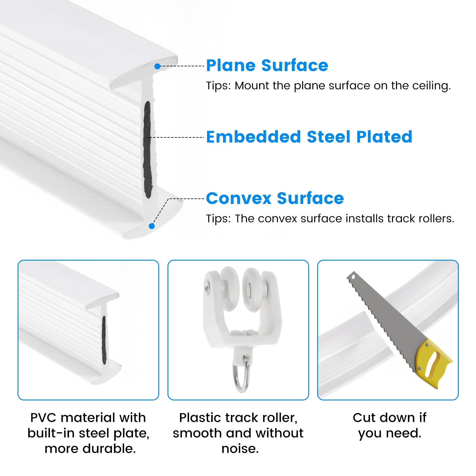 BEAMNOVA Curved Ceiling Curtain Track, 5Meter/16.4ft Flexible Bendable Mount Curtain Rail System for Room Windows Bathroom Divider