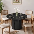 thumbnail image 2 of Asofer Round Dining Table for 4, Circle Dining Table with 2-Layer Storage and Smooth Sliding Wood Doors, Iron Strip Frame Base for Kitchen Living Room, Black, 2 of 10