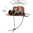 thumbnail image 3 of Jiibva Western Cowboy Hat Leather Vintage Sun Cap Large Curved Wide Brim With Windproof Goggles for Men and Women, 3 of 7