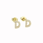 Bonjour Jewelers 14k Yellow Gold Created Diamond Initial D Letter Stud Earrings Plated