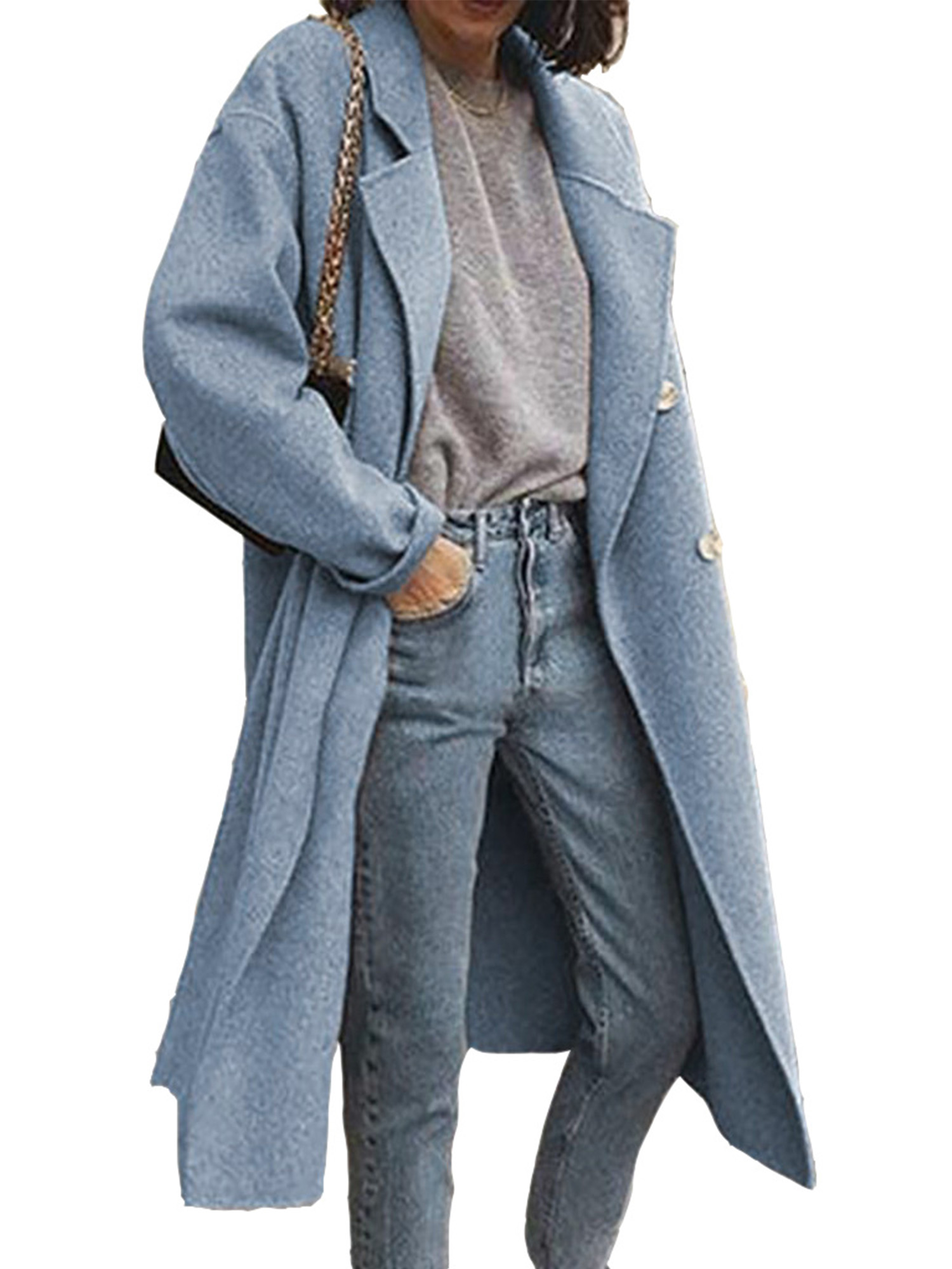 Cardigo Womens Winter Lapel Wool Coat Trench Jacket Long Sleeve Overcoat Outerwear
