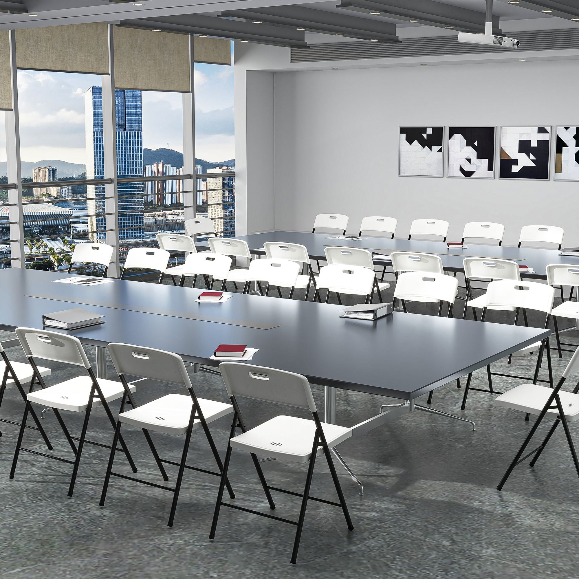 Demi Bonn 4 Pack Folding Chairs, Foldable Chair Portable Plastic Seat with Steel Frame for Indoor Outdoor Dinning Party Wedding School Use, White