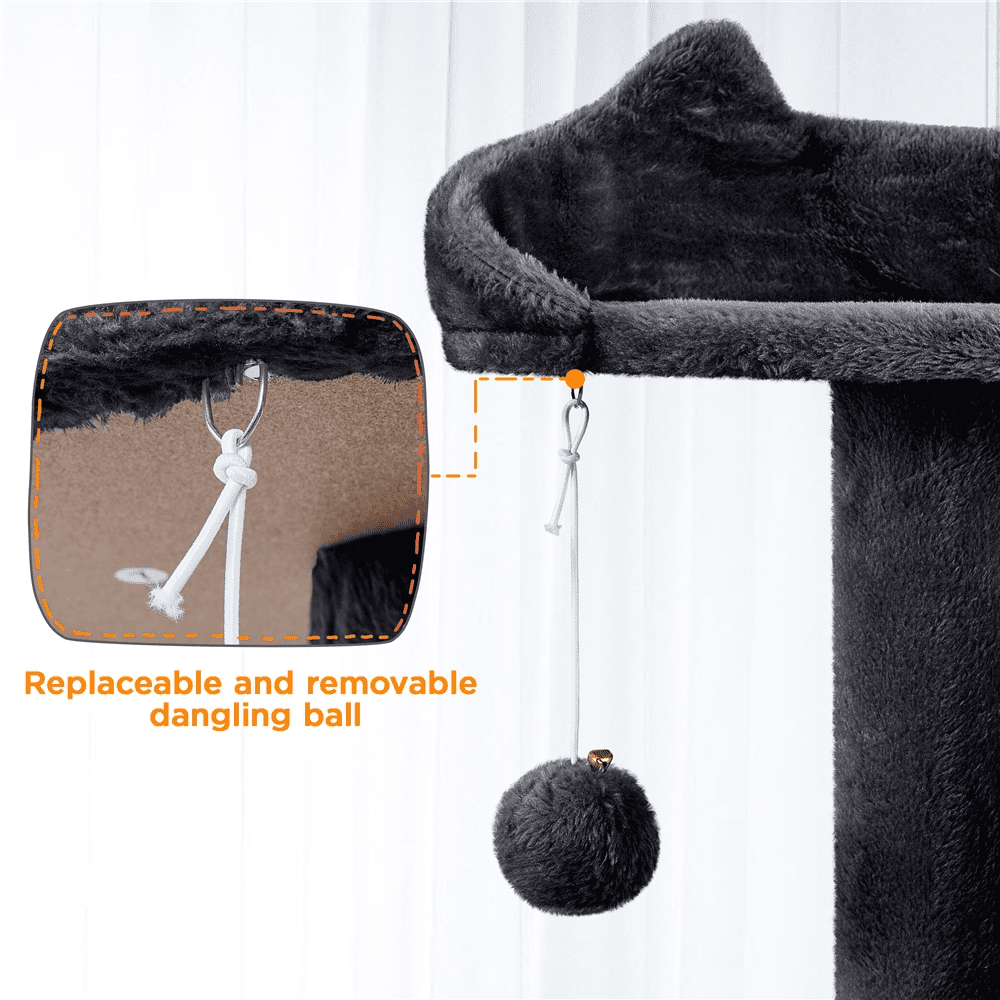 Alden Design 80″ Tall Multilevel Cat Tree with 2 Condos & 3 Scratching Posts for Kittens, Black