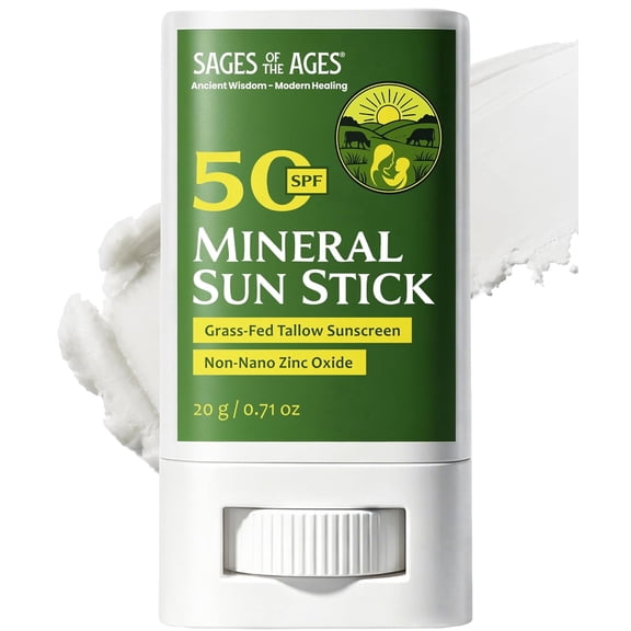 Sages of the Ages Beef Tallow Mineral Sunscreen Stick SPF 50, Fragrance-Free, 20 g