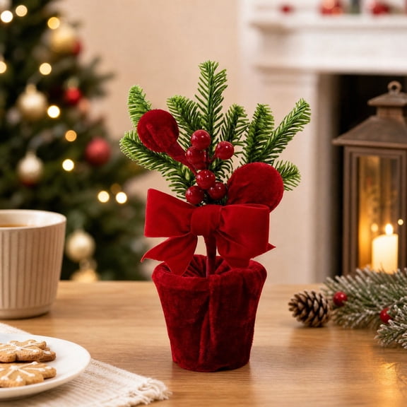 Miwamany Artificial Potted Christmas Plants with Ornaments, Tabletop Decoration, Mini Christmas Tree Potted Arrangement for Home Indoor Holiday Decor