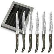 Amefa Lou Laguiole Vulcano Steak Knives, Set of 6, Pakka Wood Handle, Silver