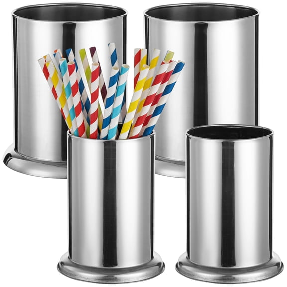 4 Pcs Stainless Steel Straw Holder, Countertop Cutlery Storage Rack with Drain Holes, Multi-Purpose Coffee Stirrers & Chopsticks Organizer for Kitchen, Restaurant, Bar & Home