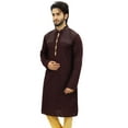 thumbnail image 3 of Atasi Men's Casual Linen Long Kurta Brown Ethnic Designer Shirt Wear-X-Large, 3 of 8