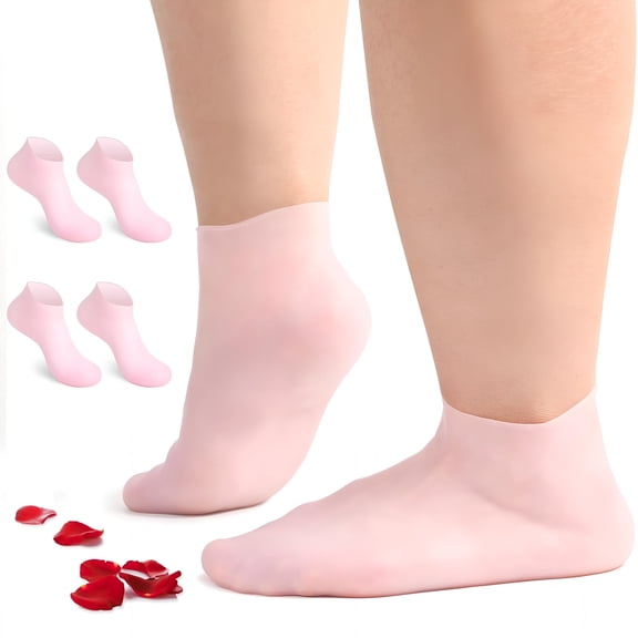 XIRQI 2 Pairs Silicone Moisturizing Socks Foot Gloves Spa Foot Covers Gel Socks for Dry Cracked Feet Size XL