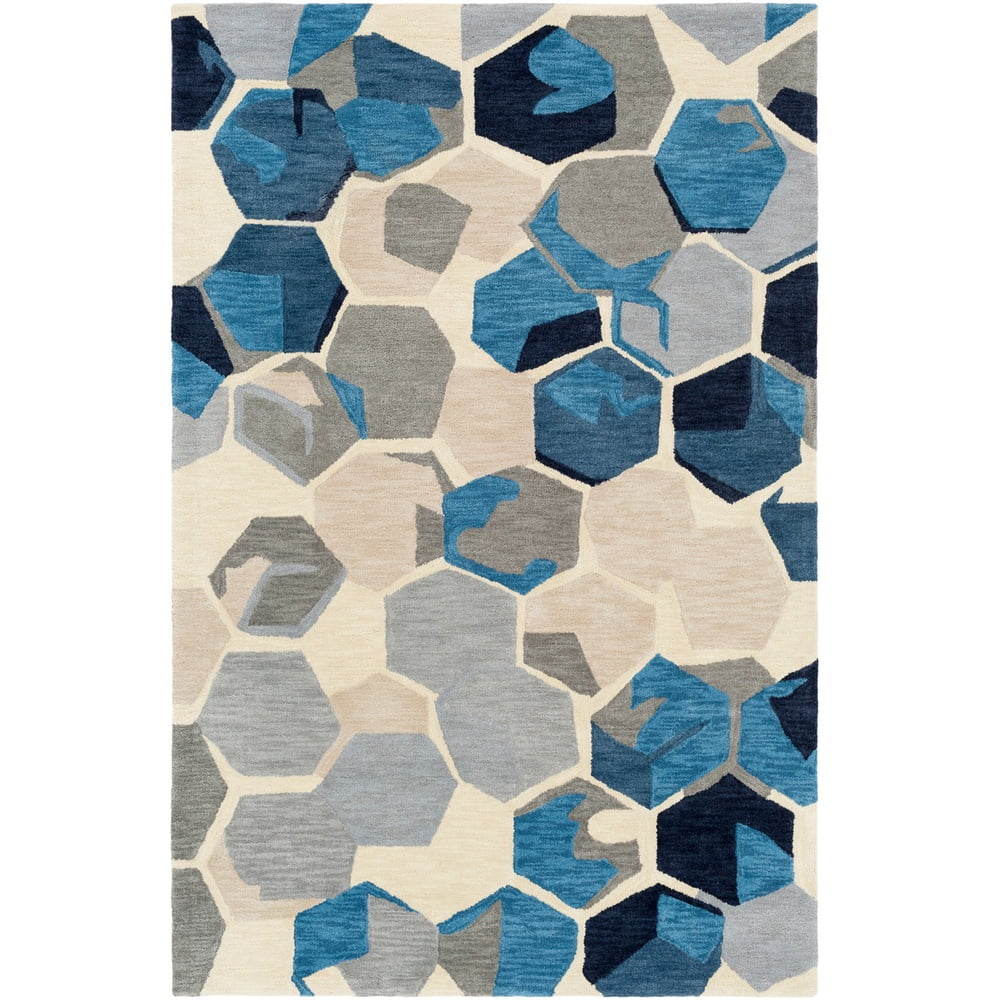 2' x 8' Geometric Hexagon Pattern Stormy Gray and Stone Blue Hand
