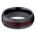 thumbnail image 3 of Silly Kings 8mm Black Ceramic Wedding Ring Burgundy Wood Inlay Unique Design Unisex Mens Womens Band, 3 of 3