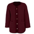 thumbnail image 2 of Women's Double Sided Fleece Jacket, Button Up Plush Coat, Soft Long Sleeve Cardigan, Cozy Winter Outerwear, Casual Fall Fashion, Functional Pocket Design, 2025 Trendy Style Wine XL, 2 of 6