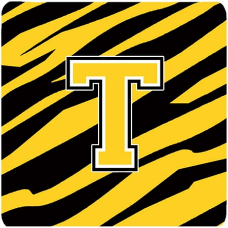 

Monogram - Tiger Stripe - Black Gold Foam Coasters Initial Letter T - Set 4 3.5 x 3.5 In.