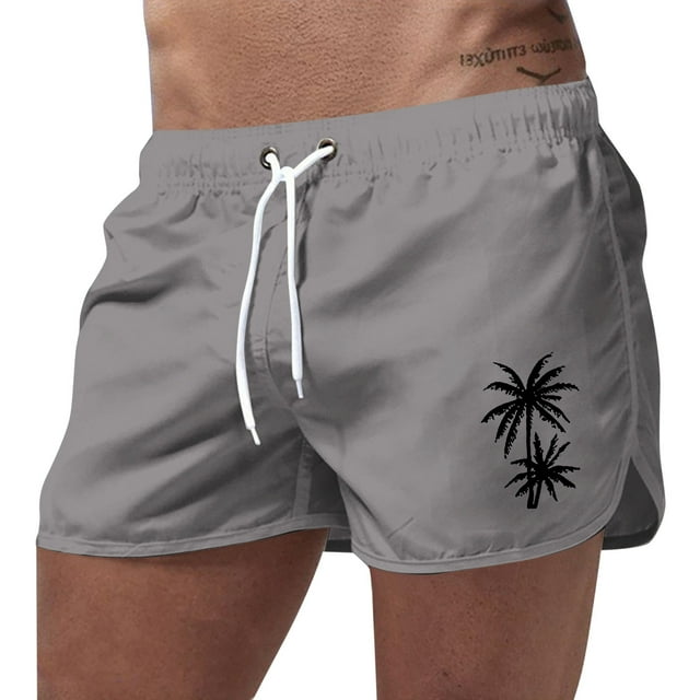 Mens Swimming Trunks 5 Inch Inseam Coconut Tree Print Quick Dry Board Shorts Lightweight Drawstring Summer Swimsuits with Pockets