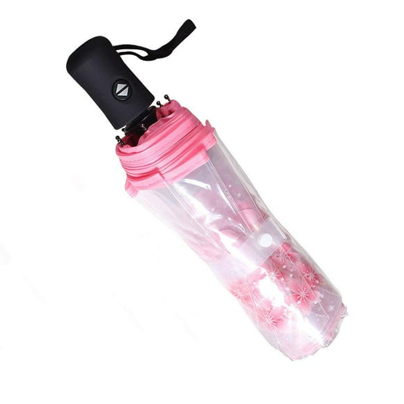 WerFamily Cherry Blossom Automatic Transparent Umbrella Folding Compact Clear (Pink(auto))
