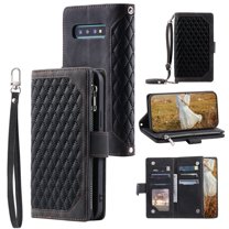 Feishell Crossbody Wallet Case for Samsung Galaxy S10E,Luxury PU Leather Magnetic Buckle Zipper Pocket Card Slots Shockproof Flip Stand Phone Cover with Hand Strap & Shoulder Strap,Black