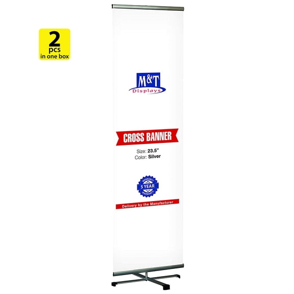 M&T Displays Reusable Banner Travel Display 23.5" Poster Size Silver Anodized Aluminium, Telescopic Pipe Adjustable Height (Two)