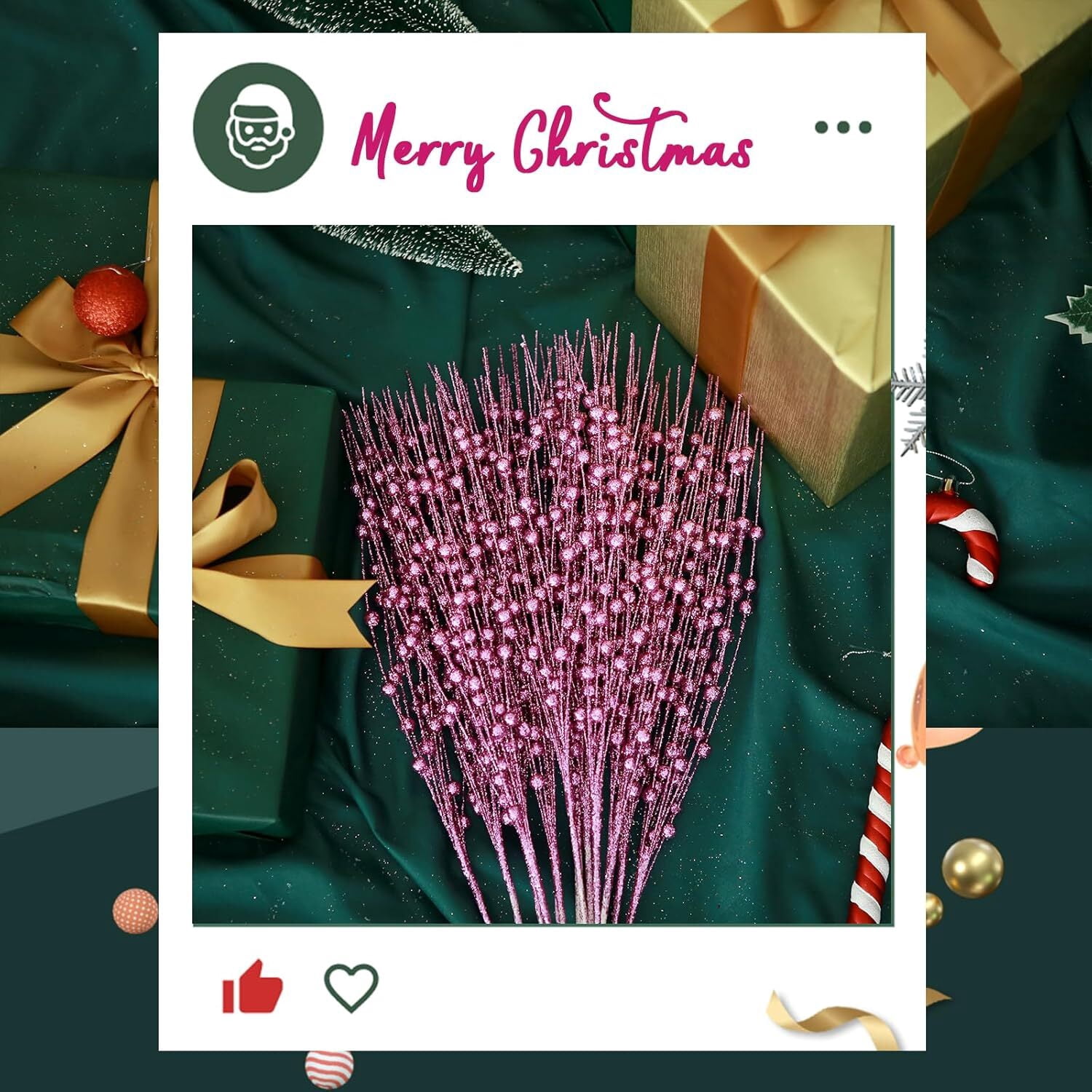 LQQBOX 30 Purple Artificial Glitter Berry Stems 19.7" Fake Christmas Picks Decorative Glitter Sticks for Christmas Tree DIY Wreath Crafts Fireplace Decor