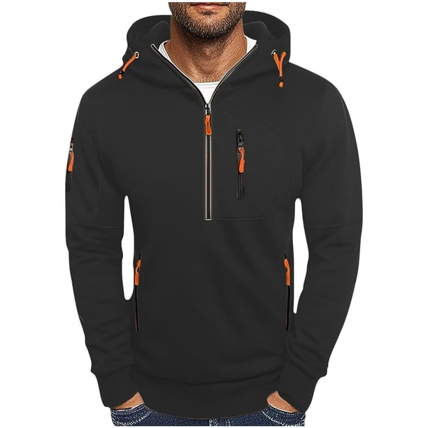 pstuiky camisa de manga larga para hombre, Sudadera con capucha de manga larga, color liso, con media cremallera y múltiples bolsillos para hombre camisetas de hombre xxl