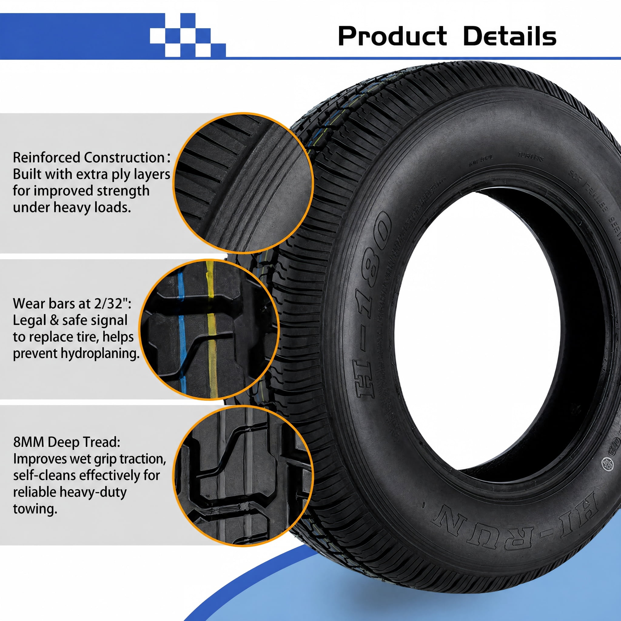 Hi-Run H180 ST205/75D15 6PR C 101L Heavy-Duty Trailer Tire