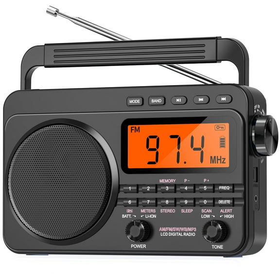 Greadio Portable AM FM Radio, Weather Radio with 4000mAh Rechargeable battery for Outside, Home