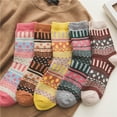 thumbnail image 4 of Lovskoo Womens Socks Low Cut Fall and Winter Warm Thicken Small Diamond Retro Ethnic Style Rabbit Wool Socks Trendy Casual Combed Cotton Socks A*5, 4 of 6