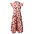 thumbnail image 5 of Youmylove Dresses for Women Elegant Summer Floral Midi Dress Cap Sleeve V Neck Ruffle Long Flowy Boho Casual Beach Sundress Versatile Fashion Dress, 5 of 8