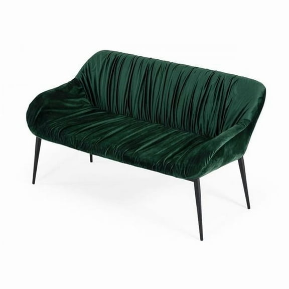 56 in. Green & Dark Brown Upholstered Velvet Dining Bench