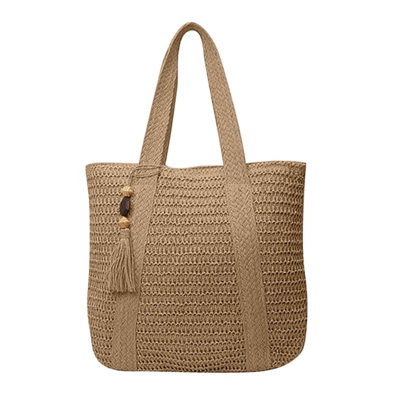 HXWCHs Women's Woven Straw Beach tote Bag Boho Summer Shoulder Handbag with Tassel for Travel 45x36x40cm Brown