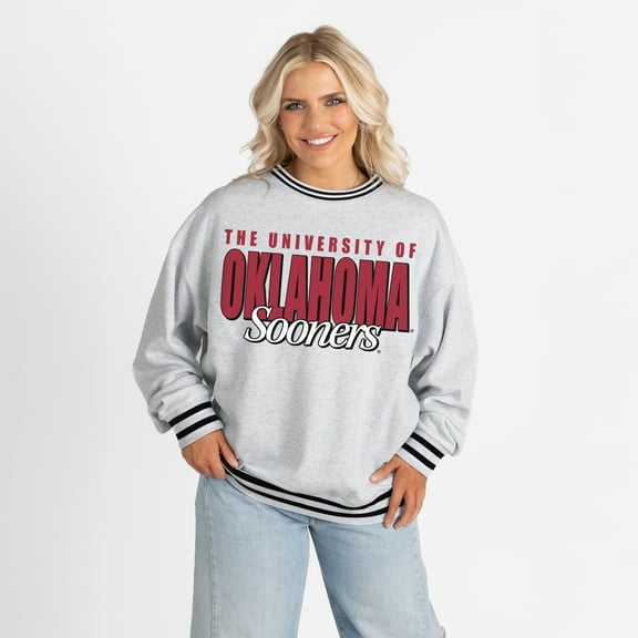 Women's Gameday Couture Gray Oklahoma Sooners Oversized Showdown Ringer Stripe Sweatshirt