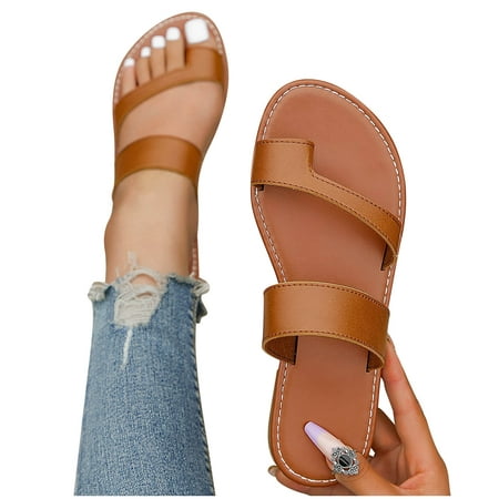 

YanHoo Boho Slide Sandals for Women Girls Dressy Low Wedge Thong Sandals Casual Toe Ring Flat Sandals Cute Summer Bohemian Travel Flip Flop Sandal Shoes