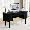 thumbnail image 6 of PHOYAL Fluted Home Office Desks with Drawers and Storage, Computer PC Desk with File Drawer and Cabinet, Oval Writing Study Table with 2 Sliding Tambour Door for Bedroom, Black, 6 of 8