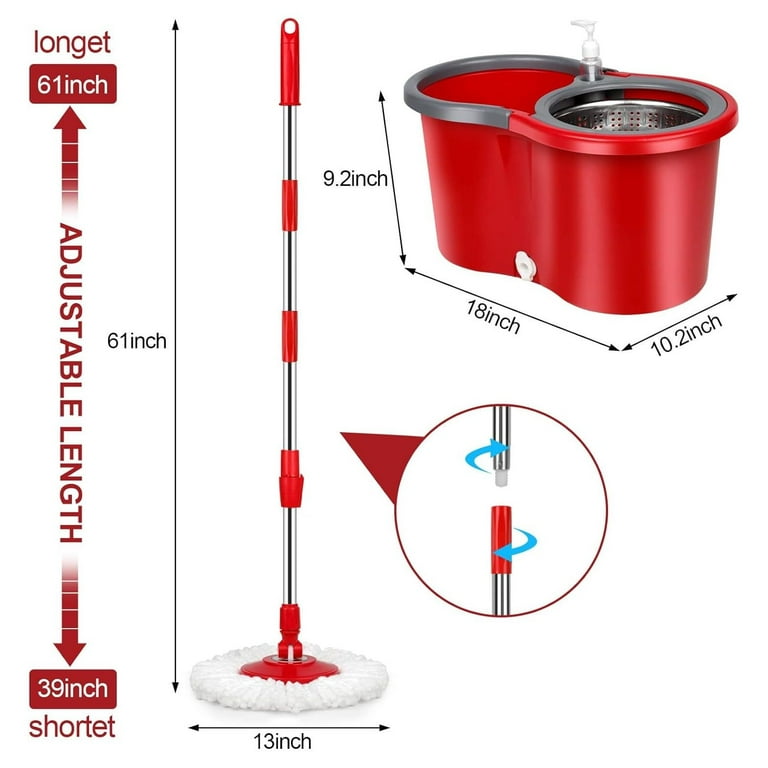360° Spin Mop Bucket Set Plastic Wringer 2 Refill Microfibre Mop