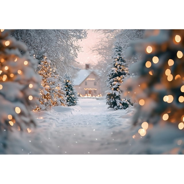 Winter Christmas Tree Backdrop Photography Snow Path Hut Natural Landscape Kids Family Portrait Photocall Background Photo Props