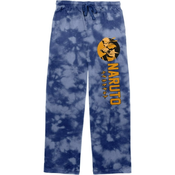 Men's Blue Tye Dye Naruto Shippuden Knife Attack Sleep Pajama Pants-M
