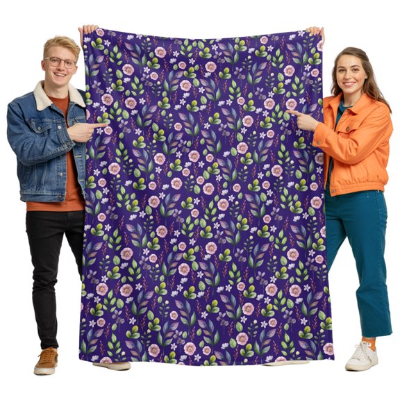Flannel Throw Blanket for Couch Sofa Bed, Watercolor Pastoral Flowers Soft Cozy Warm Fuzzy Blanket 40x50in