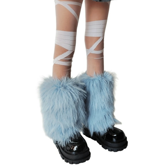 Women's Fuzzy Blue Leg Warmers Soft Plush Winter Accessory for Costume Parties Boot Toppers Cuffs Footless Socks