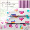 thumbnail image 4 of CGK Linens Kids Duvet Cover Set with Matching Pillowcases - Queen Size, Watercolor Hearts, 4 of 6