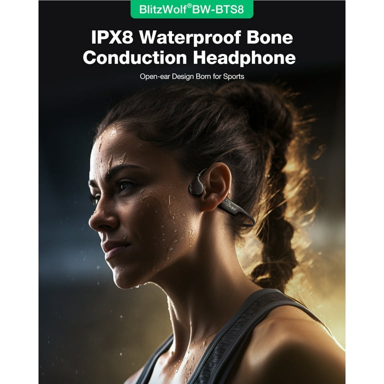 BlitzWolf Open Ear Bone Conduction Headphones, Underwater Headphones for  Swimming, Built-in 32G Memory IPX8 Waterproof Bluetooth Headphones for  Sports, Wireless Headset with Built-in Microphones 