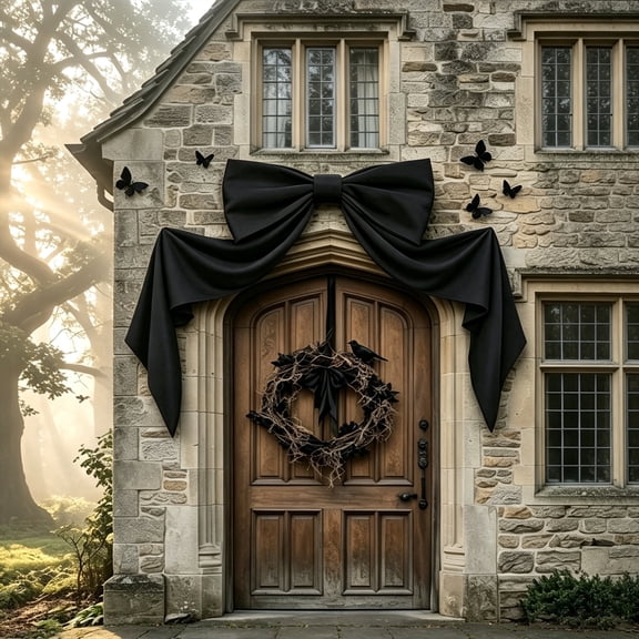 Giant Black Bow Halloween Wall Decor, 48 Inch Vintage Halloween Home Decor for Front Door Indoor Party