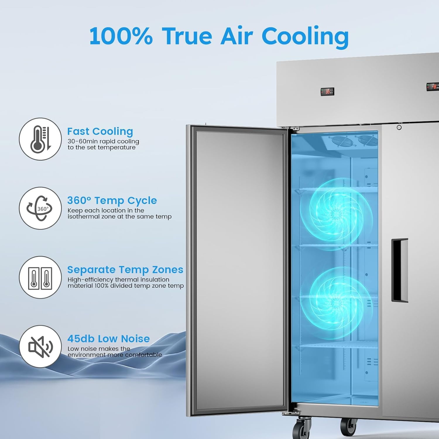 Ecojoy 48" W Commercial Refrigerator Freezer Combo,2 Temperature Zones 38 Cu.ft Industrial Fridge and Freezer Combo,All Stainless Steel Design